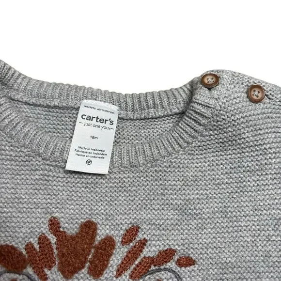 Carters Baby Gray 3D Knitted Lion Jungle Retro Modern Knit Sweater Size 18M - Picture 3 of 7